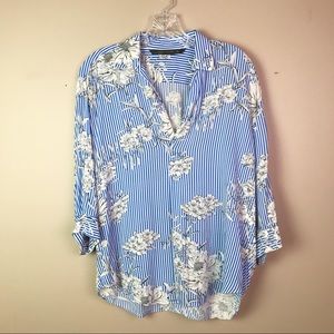Zara blue and white floral blouse size Small
